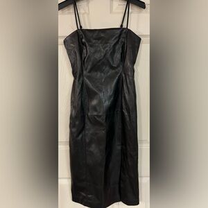 NEW Steve Madden Black Metallic Vegan Leather Bodycon Midi Dress Medium